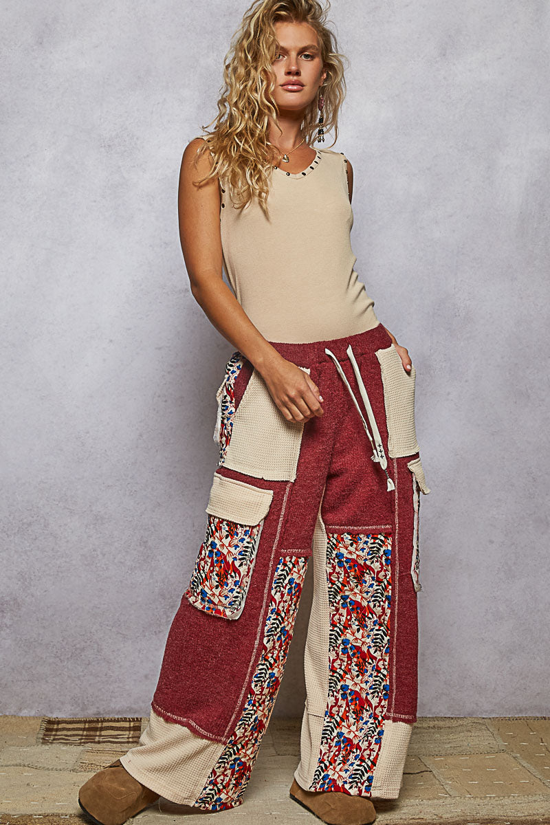 POL Thermal Quilted Detail Floral Knit Pants