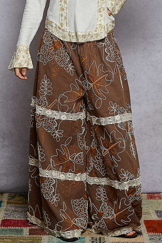 POL Crochet Lace Patch Embroidered Woven Floral Pattern Pants