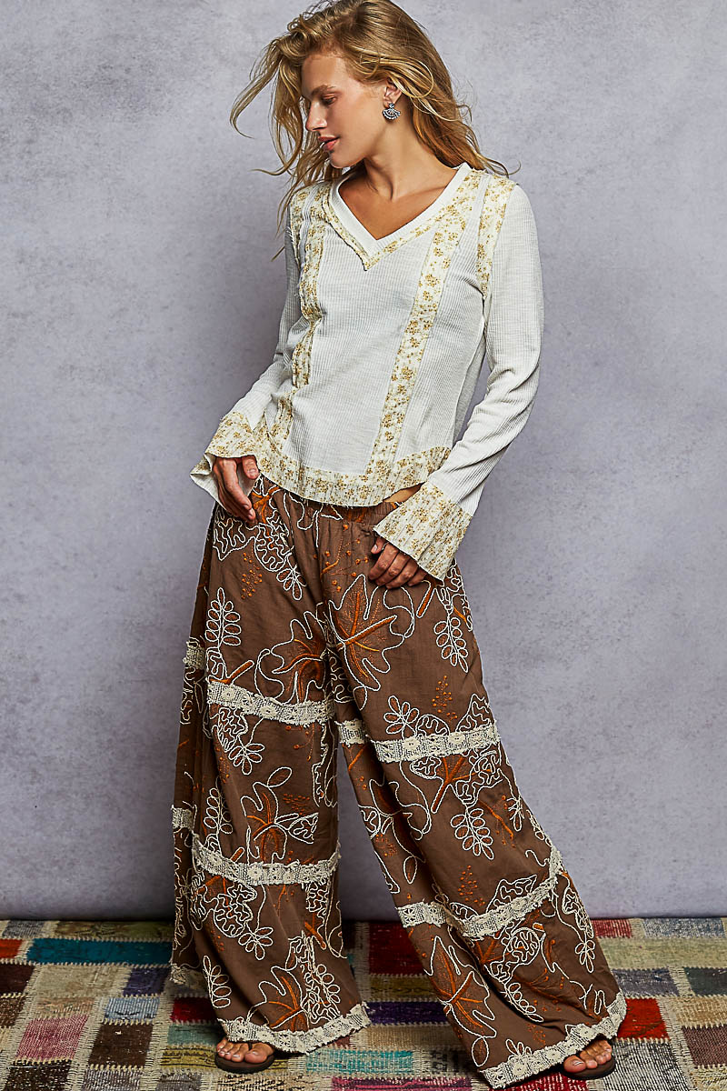 POL Crochet Lace Patch Embroidered Woven Floral Pattern Pants