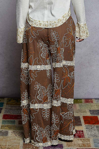 POL Crochet Lace Patch Embroidered Woven Floral Pattern Pants