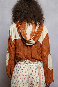 POL Open Knit Button Down Pocket Front Hooded Shirt