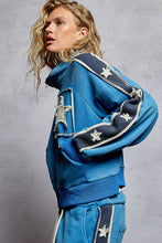 Load image into Gallery viewer, POL Long Sleeve French Terry Star Patch Striped Elastic Jacket
