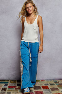 POL French Terry Striped Patch Trim Star Patch Knit Pants