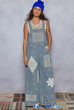 Load image into Gallery viewer, POL Crochet Contrast Patch Woven Overalls
