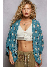 Load image into Gallery viewer, POL V-Neck Floral Contrast Crochet Cardigan Top
