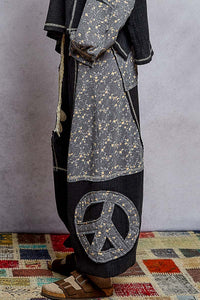 POL Double Gauze Mix Patch Floral Pattern Thermal Knit Pants