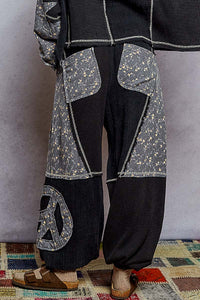 POL Double Gauze Mix Patch Floral Pattern Thermal Knit Pants