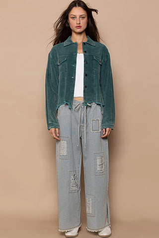 POL Pocket Front Button Down Corduroy Trucker Jacket