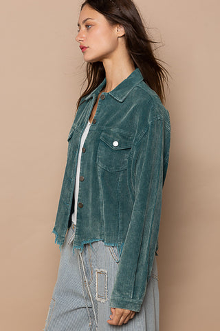 POL Pocket Front Button Down Corduroy Trucker Jacket