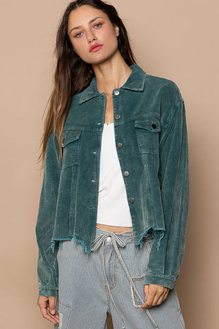 POL Pocket Front Button Down Corduroy Trucker Jacket