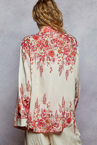 POL Long Sleeve Printed Woven Novelty Button Closure Shirt