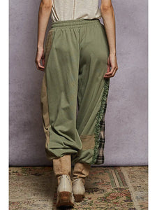 POL Plaid Contrast French Terry Jogger Pants