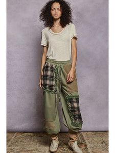 POL Plaid Contrast French Terry Jogger Pants