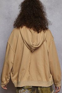 POL French Terry Stud Detail Floral Pattern Hoodie Knit Jacket
