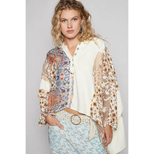 Load image into Gallery viewer, POL Oversize Long Thermal Crochet Contrast Patch Top
