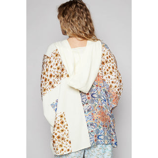 POL Oversize Long Thermal Crochet Contrast Patch Top - Natural
