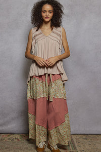 POL Sleeveless Loose Fit V-Neck Babydoll Casual Knit Top