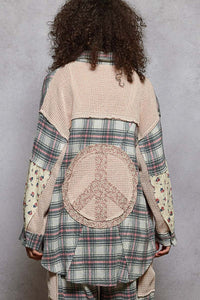 POL Vintage Washed Plaid Peace Patch Shirt Top