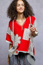 Load image into Gallery viewer, POL Lace V-Neck Hoodie Top – Relaxed Neutral Rib with Lace Detail
