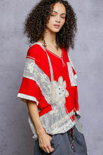 Load image into Gallery viewer, POL Lace V-Neck Hoodie Top – Relaxed Neutral Rib with Lace Detail
