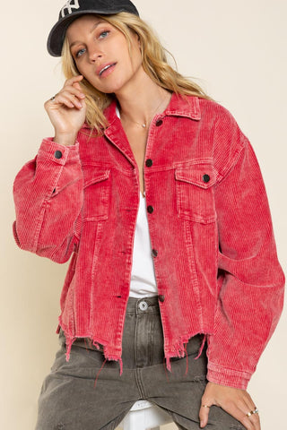 POL Pocket Front Button Down Corduroy Trucker Jacket