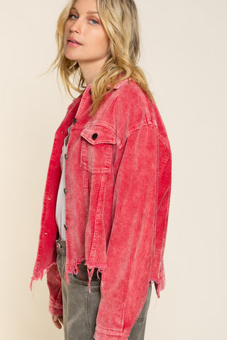 POL Pocket Front Button Down Corduroy Trucker Jacket
