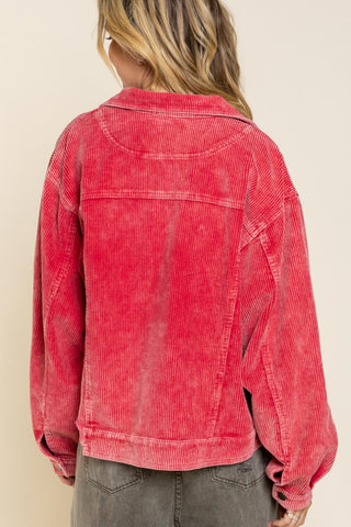 POL Pocket Front Button Down Corduroy Trucker Jacket