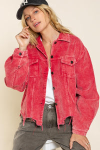 POL Pocket Front Button Down Corduroy Trucker Jacket