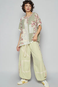 POL Round Neck Floral Knit Rib Top