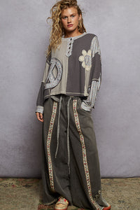 POL Round Neck Peace Patch Floral Oversized Fit Knit Top
