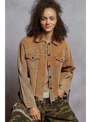POL Pocket Front Button Down Corduroy Trucker Jacket