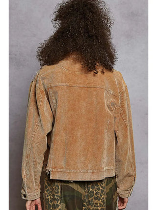 POL Pocket Front Button Down Corduroy Trucker Jacket