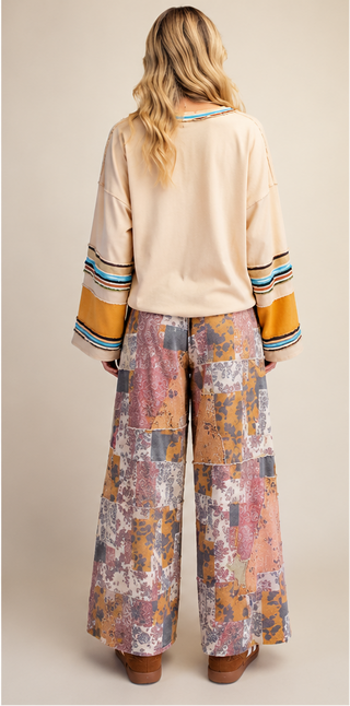 Easel - Animal Floral Washed Terry Knit Pants