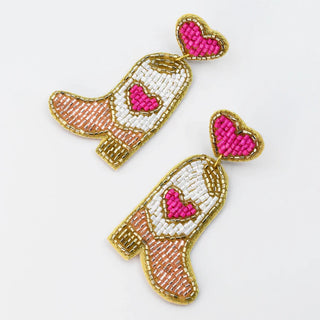 Treasure Jewels - Pink Heart Boot Beaded Earrings