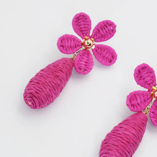 Treasure Jewels - Pink Raffia Flower Earrings