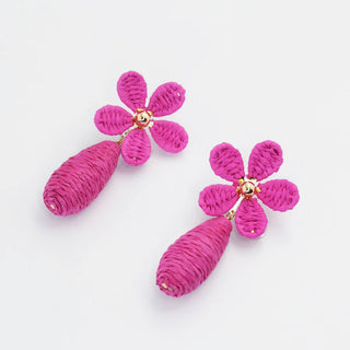 Treasure Jewels - Pink Raffia Flower Earrings