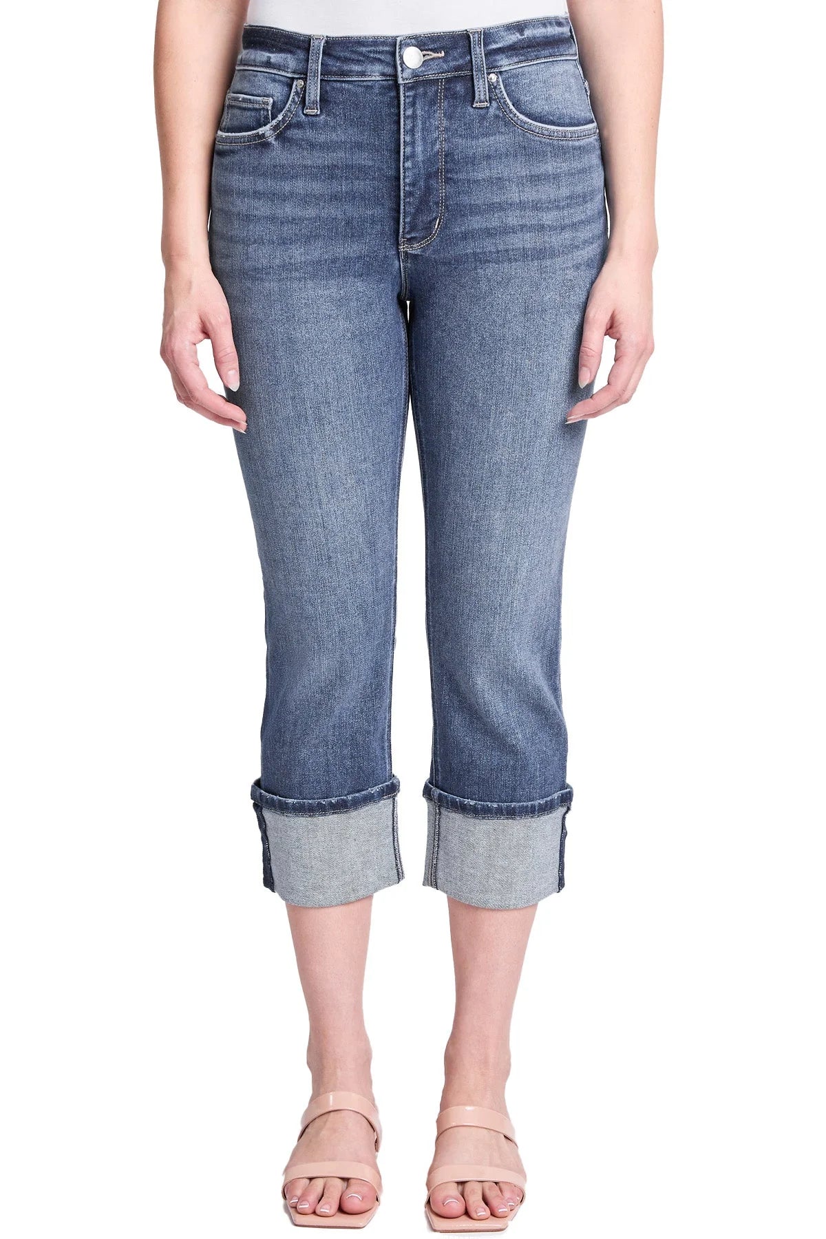 RFM High Rise Cuff Capri Jeans with Fold Over Hem – Slimming Tummy Control