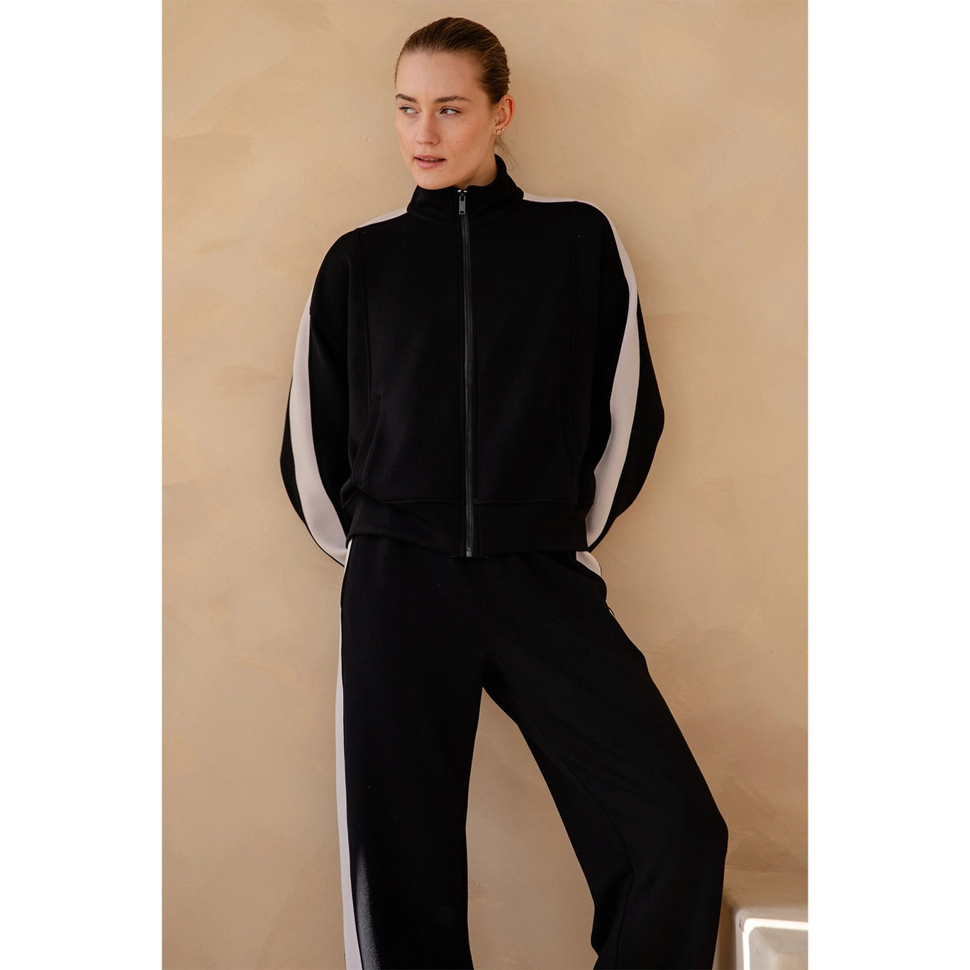 Rae Mode Modal Scuba Striping Zip Up Jacket