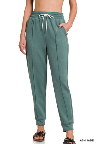 Zenana - Scuba pintuck pants with pockets - Ash Jade