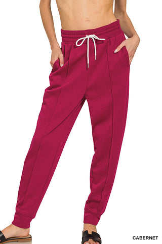 Zenana - Scuba pintuck pants with pockets - Cabarnet