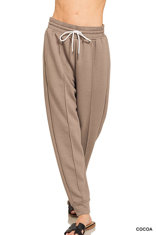 Zenana - Scuba pintuck pants with pockets - Cocoa