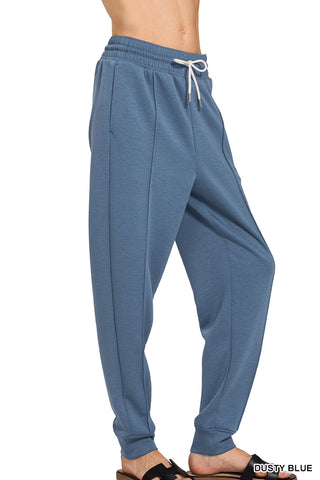 Zenana - Scuba pintuck pants with pockets - Dusty Blue