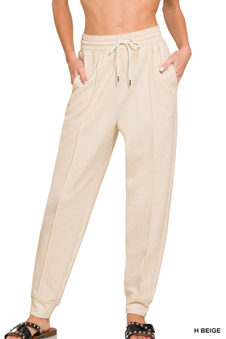 Zenana - Scuba pintuck pants with pockets - H Beige