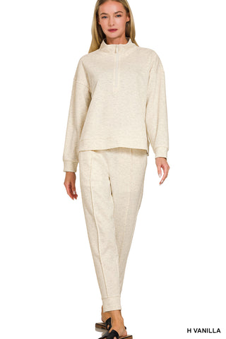 Zenana - H Vanilla Scuba Half Zip Pullover & Jogger Set