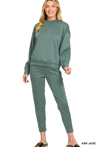 Zenana - Ash Jade Scuba Mock Neck Pullover & Joggers Set