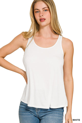 Zenana - Flowy Hem Rayon Sleeveless Tank Top - White