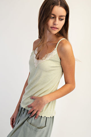 Rae Mode - Sage Mint V-Neck Lace Tank Top