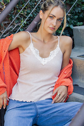 Rae Mode - Sand V-Neck Lace Tank Top