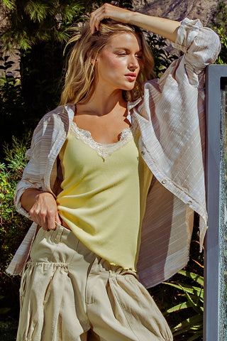 Rae Mode - Light Yellow V-Neck Lace Tank Top