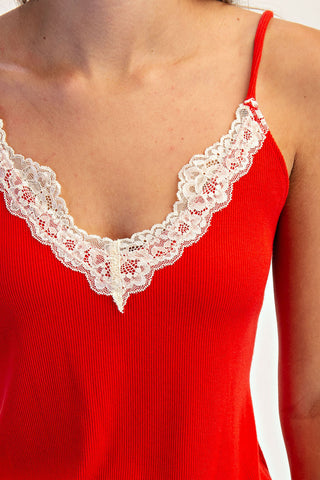 Rae Mode - Red V-Neck Lace Tank Top